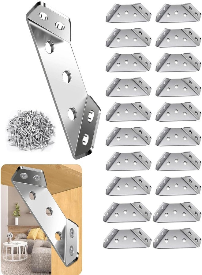 Serplex® 20Pcs Shelf Brackets with 120pcs Screws Multi Hole Brackets Stainless Steel Furniture Corner Connectors 1.1MM Thickening Heavy-Duty Triangle Brackets for Connecting, Wall Mounting - Image 1